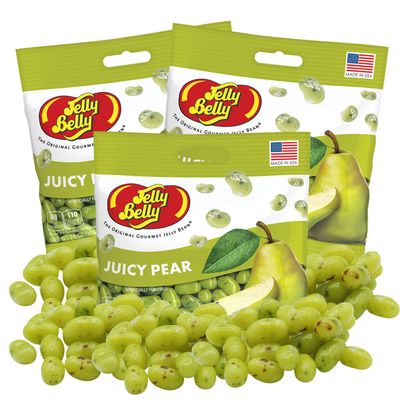 Sweetzo Juicy Pear Gourmet Jelly Beans, Classic Fruit Flavored Candies, Shareable Bagged Chewy Candy, Pack of 3, 3.5 Ounces