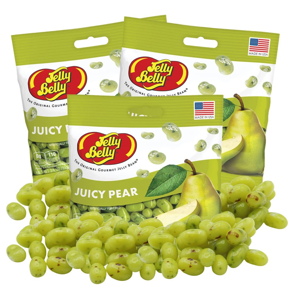 Sweetzo Juicy Pear Gourmet Jelly Beans, Classic Fruit Flavored Candies, Shareable Bagged Chewy Candy, Pack of 3, 3.5 Ounces