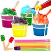 Concession Essentials Heavy Duty 12oz Snow Cone Cups with 8" Neon Spoon Straws and Candy Spoons, Yellow, Pink, Green, Blue (YPGB20CT), 70 Piece Set view 1