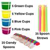 Concession Essentials Heavy Duty 12oz Snow Cone Cups with 8" Neon Spoon Straws and Candy Spoons, Yellow, Pink, Green, Blue (YPGB20CT), 70 Piece Set view 2