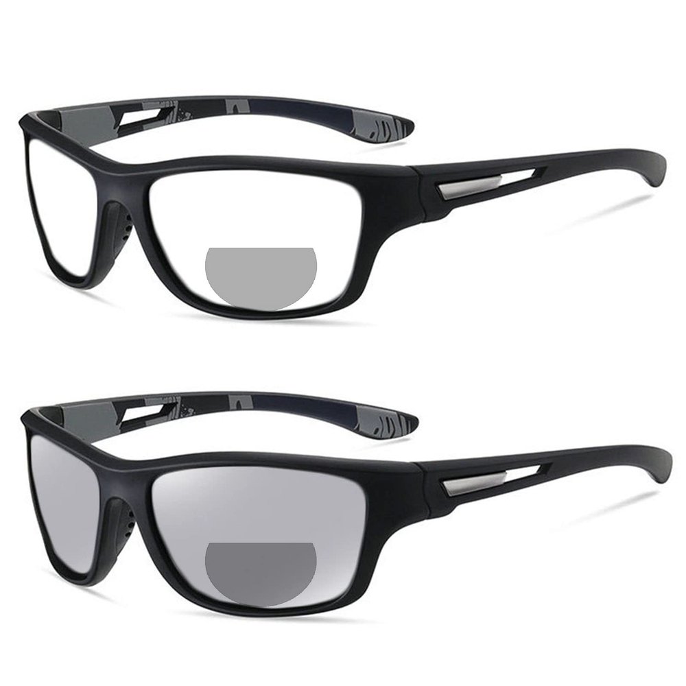 outdoor Transition Photochromic Bifocal Reading Glasses Men Safety Sports Square Fashion cycling driving Sunglasses Readers (black, 1.5, multiplier_x)