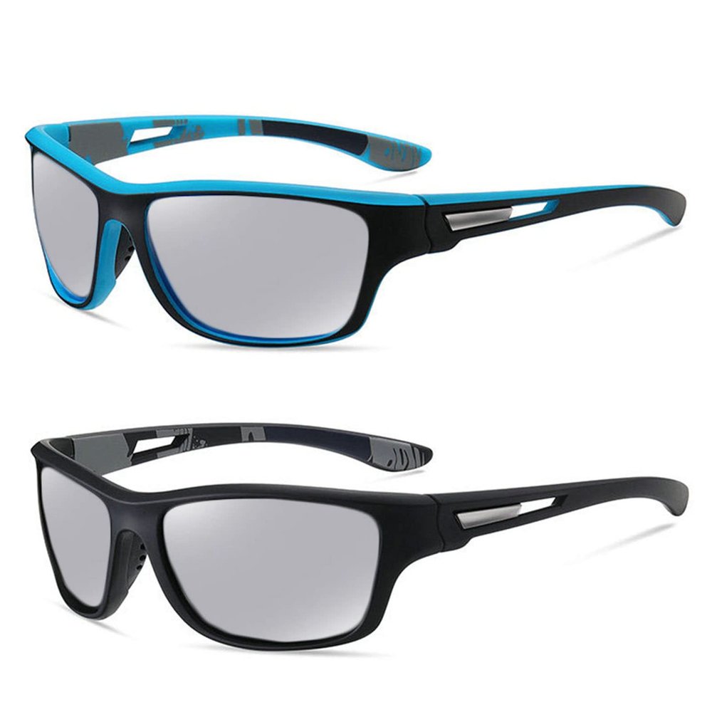 2pcs Men Sports driving Cycling Photochromic Reading Glasses Full Lens Presbyopic Sunglasses UV400-Non Bifocal (2PCS-black&blue, 2.75, multiplier_x)