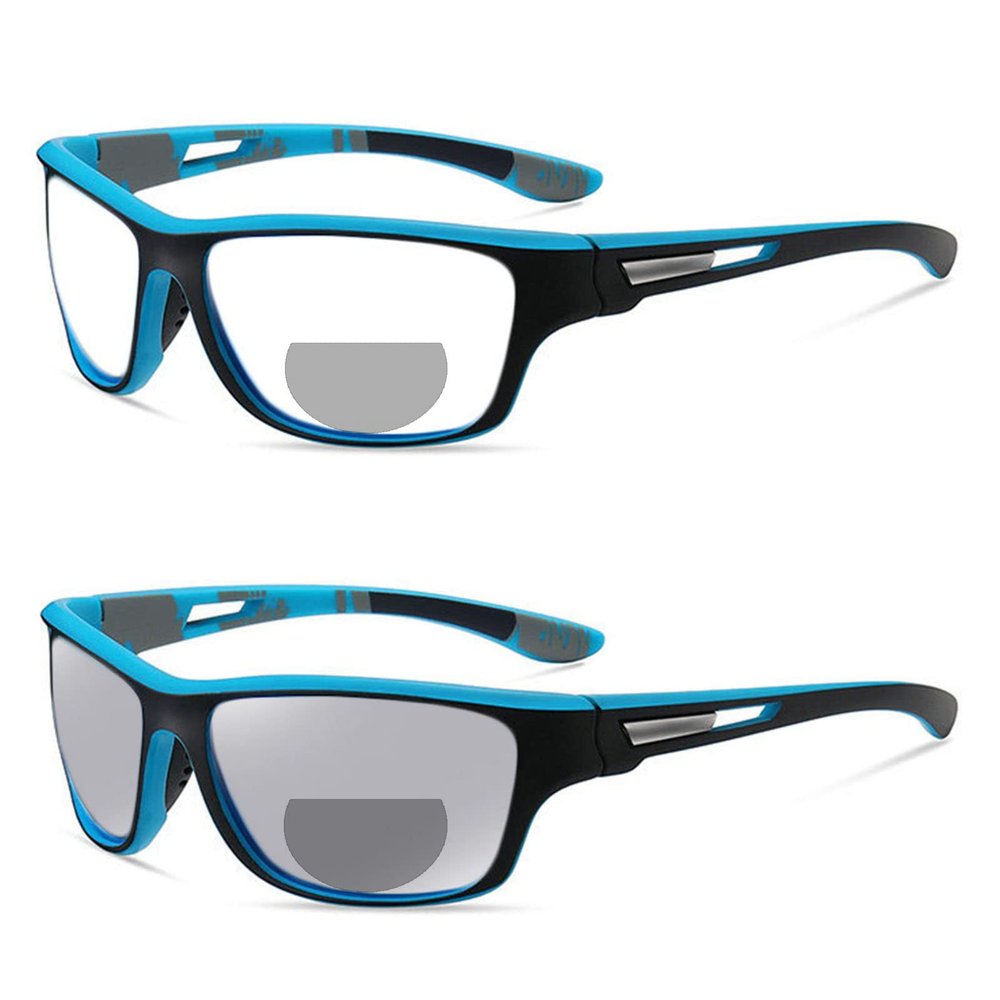 outdoor Transition Photochromic Bifocal Reading Glasses Men Safety Sports Square Fashion cycling driving Sunglasses Readers (blue, 4.0, multiplier_x)