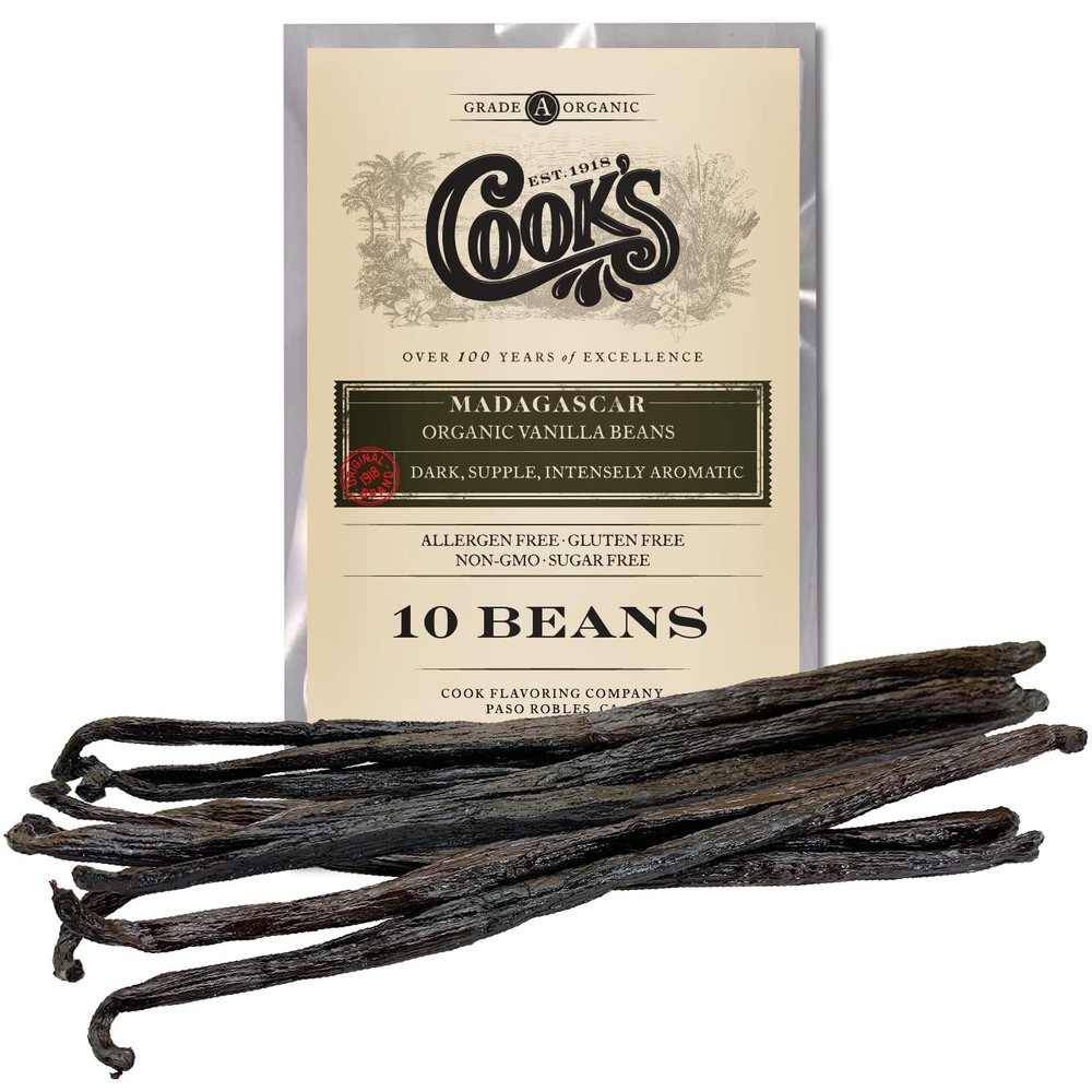 10 Organic Madagascar Whole Vanilla Beans, Grade A Pods, Premium Vanilla Beans for Making Extract & Baking - Cooks