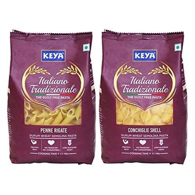 METREY Durum Wheat Pasta Combo | Penne Rigate Pasta x 1, Conchiglie Shell Pasta x 1 | Pack of 2 x 500 Gm
