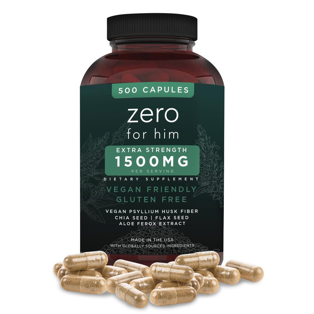 California Basics Fiber Supplements for Men (500 Count) - Daily Dietary Chia Flaxseed Psyllium Husk Vegan Capsules - High Fiber Supplement Pills Zero for Him Extra Strength Pills