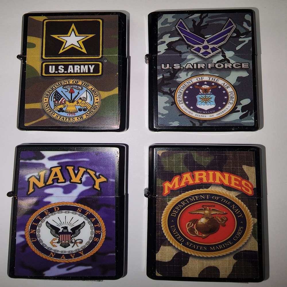 (4 Pack) Windproof Lighters Honoring Army Navy Air Force Marines