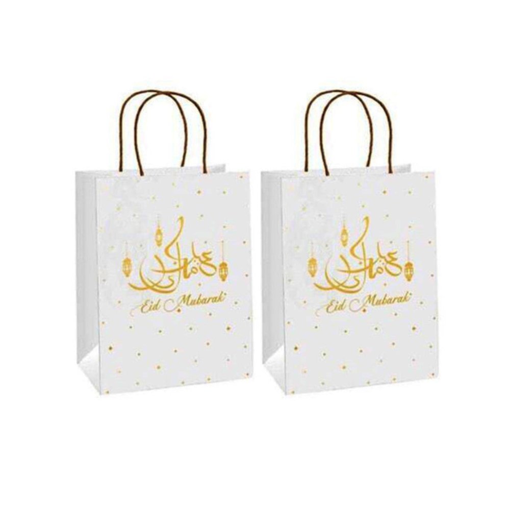10/20/50pcs Muslim Eid Mubarak Golden Tote Bags Commemorative Gift Packaging Ramadan Kraft Paper Bag Party Supplies Gift Bag