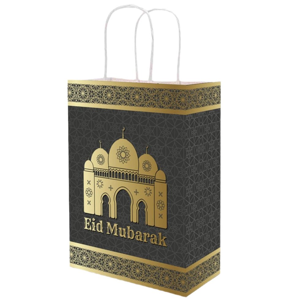 10/20/50pcs Muslim Eid Mubarak Golden Tote Bags Commemorative Gift Packaging Ramadan Kraft Paper Bag Party Supplies Gift Bag