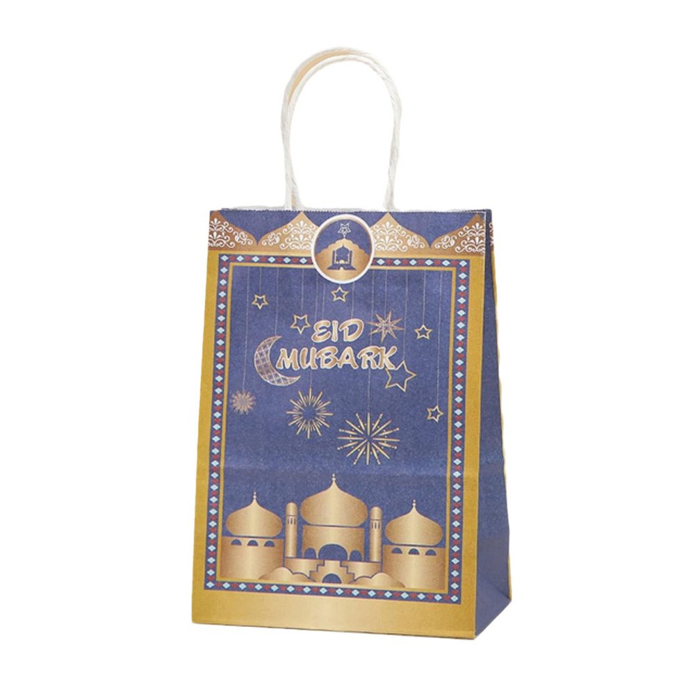 10/20/50pcs Muslim Eid Mubarak Golden Tote Bags Commemorative Gift Packaging Ramadan Kraft Paper Bag Party Supplies Gift Bag