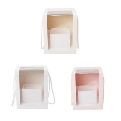 3pcs Flower Gift Paper Boxes Clear Window Transparant Square Shape Portable Gift Packing Boxes Flower Packing Boxes Flower Bags