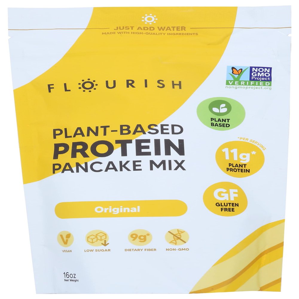 Flourish Original Protein Pancake & Waffle Mix, Plant Based, Gluten Free, 16 Ounces (Pack Of 8)