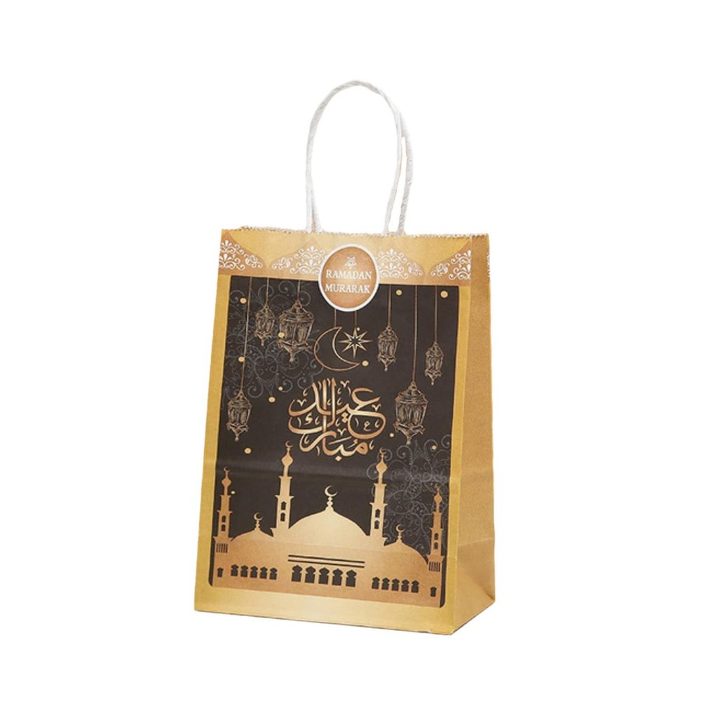 10/20/50pcs Muslim Eid Mubarak Golden Tote Bags Commemorative Gift Packaging Ramadan Kraft Paper Bag Party Supplies Gift Bag