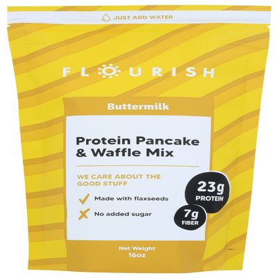 Flourish Buttermilk Protein Pancake & Waffle Mix, No Added Sugar, 16 Ounce (Pack of 8)