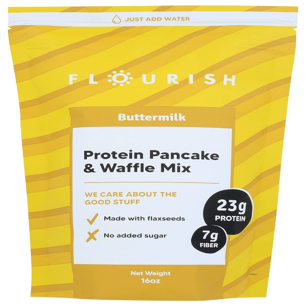 Flourish Buttermilk Protein Pancake & Waffle Mix, No Added Sugar, 16 Ounce (Pack of 8)