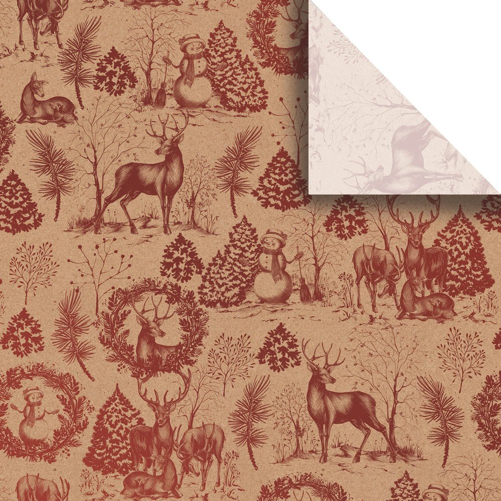 Printed Winter Christmas Unfolded Gift Tissue 20" x 30", Winter Woods (240 Sheets)