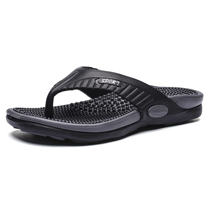 DSLED Massage Flip Flops for Men & Women, with Arch Support Summer Breathable Beach Shoes, Acupressure Sandals Massage Slippers, Relief Plantar Fasciitis Heel Arch Arthritis Pain, Black, 45