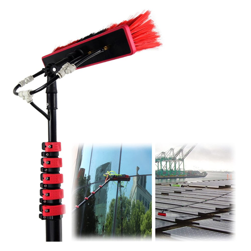 Niczu Photovoltaic Panel Telescopic Cleaning Brush Kit, Solar Panel Cleaner Tool Water Fed Pole Window Glass Cleaning Brush with Sprayer,10.8M/36FT