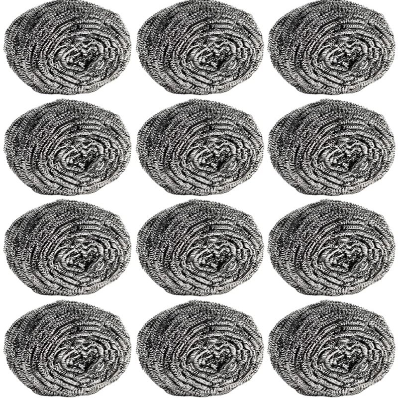 12Pcs Steel Wool Scrubber Pads for Cleaning Dishes, Pans, Pots, Ovens, Grills, Sinks - Stainless Steel Scrubbers for Kitchen, 12 Pack
