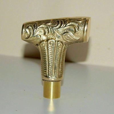 ALFAMART HT Engraved Gold Brass Walking Stick Handle Decorative 4" Antique Cane Top for Custom or Replacement Use