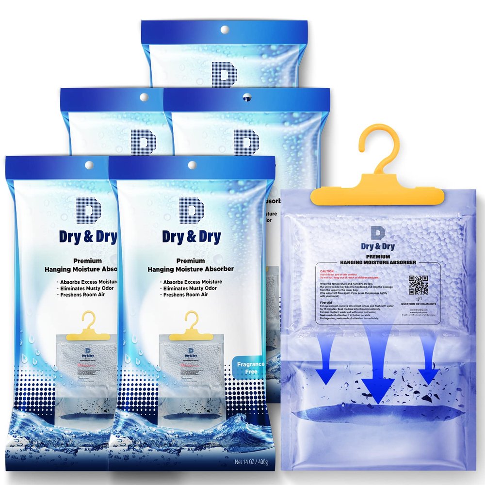Dry & Dry 5 Packs [Net 14.1 Oz/Pack] Moisture Absorbers for Home, Basement & Bedroom - Small Dehumidifiers