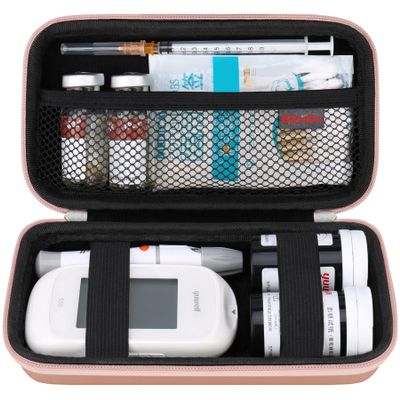 Elonbo Diabetic Supplies Travel Case, Diabetic Supply Organizer Bag, Glucose Meter Storage Case, Insulin Pen Carrying Case for Glucose Monitor, Blood Sugar Test Strips, Lancets, Syringe, Rose Gold