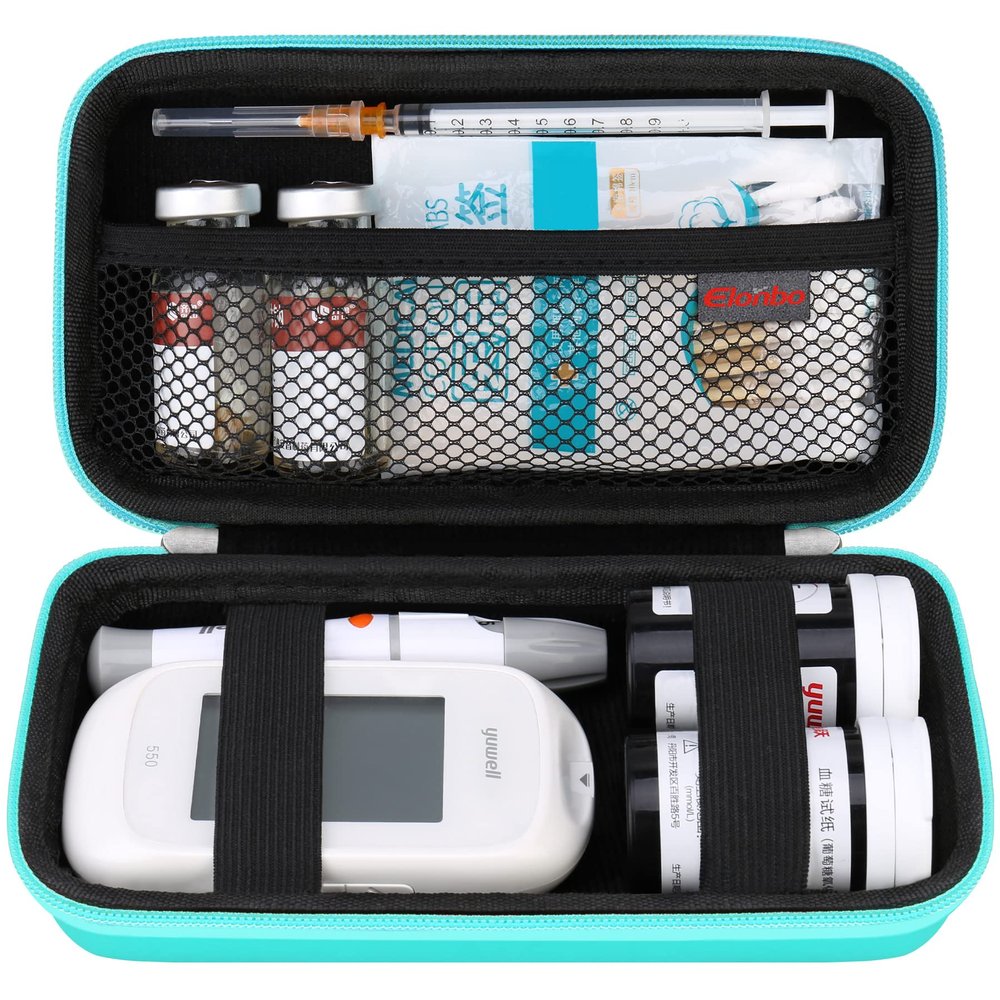 Elonbo Diabetic Supplies Travel Case, Diabetic Supply Organizer Bag, Glucose Meter Storage Case, Insulin Pen Carrying Case for Glucose Monitor, Blood Sugar Test Strips, Lancets, Syringe, Green