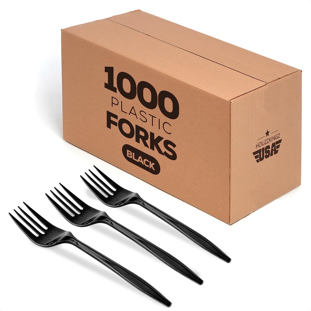 1000 Plastic Forks Black Medium Weight | Plastic Cutlery Disposable Forks Utensils | Bulk Durable Plasticware Cutlery | Great For Celebrations, Parties, Travels, Events, And Everyday Use