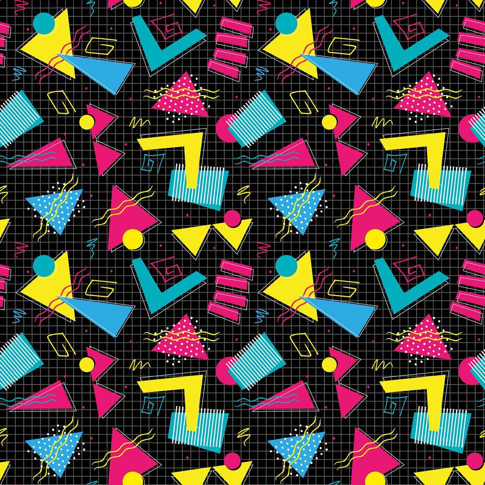 Geometric Style Retro Gift Wrap Premium Thick Wrapping Paper 80s 90s TV Theme Birthday Party Decoration (12 foot x 30 inch roll) Black