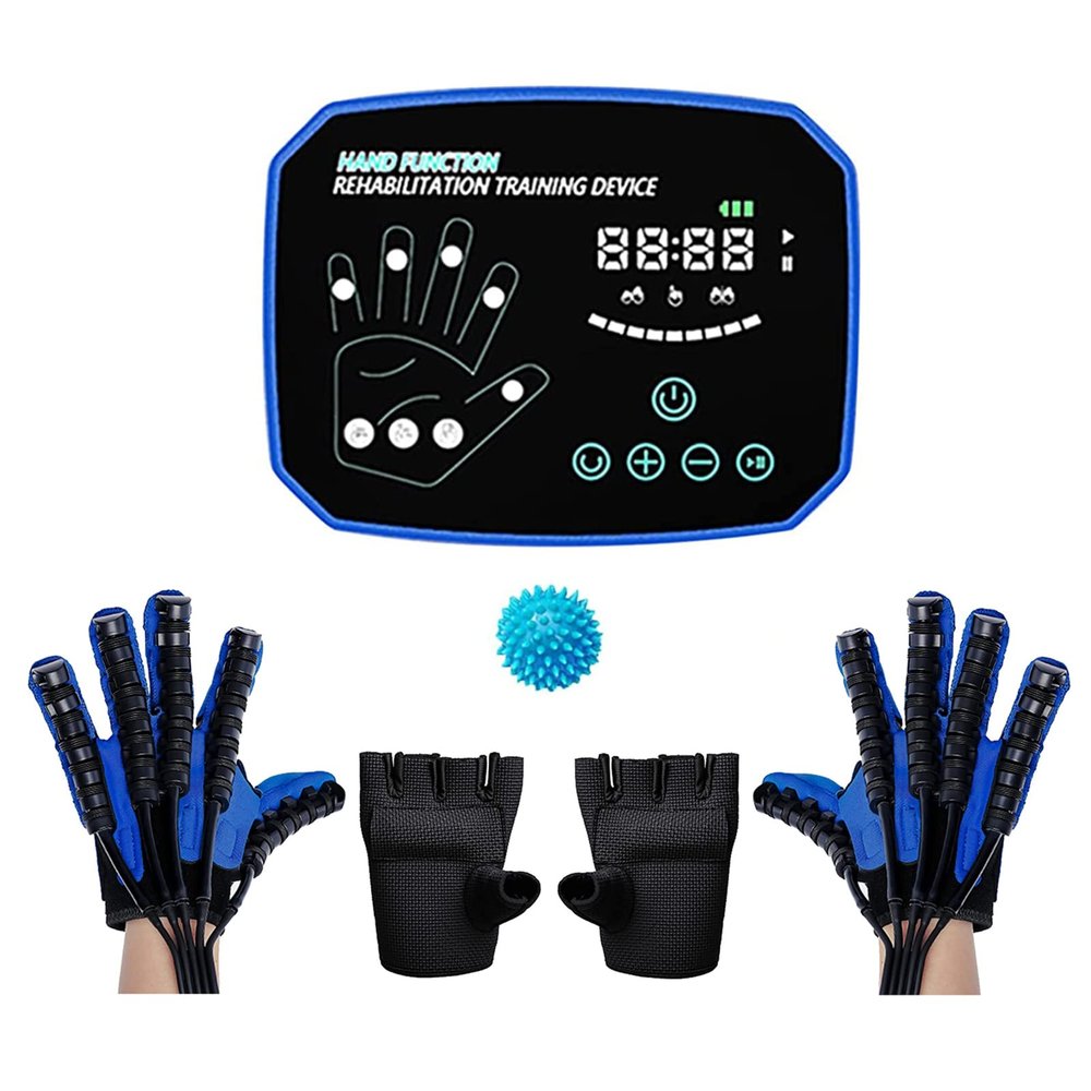 2PCS Rehabilitation Robot Gloves,Hemiplegia Finger Glove Rehabilitation Trainer Stroke Recovery Equipment for Left and Right Hand Promote Blood Circulation Resolve Stiff Hands (XL,Blue)