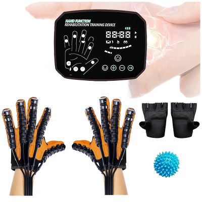 2PCS Rehabilitation Robot Gloves,Hemiplegia Finger Glove Rehabilitation Trainer Stroke Recovery Equipment for Left and Right Hand Promote Blood Circulation Resolve Stiff Hands (L,Yellow)
