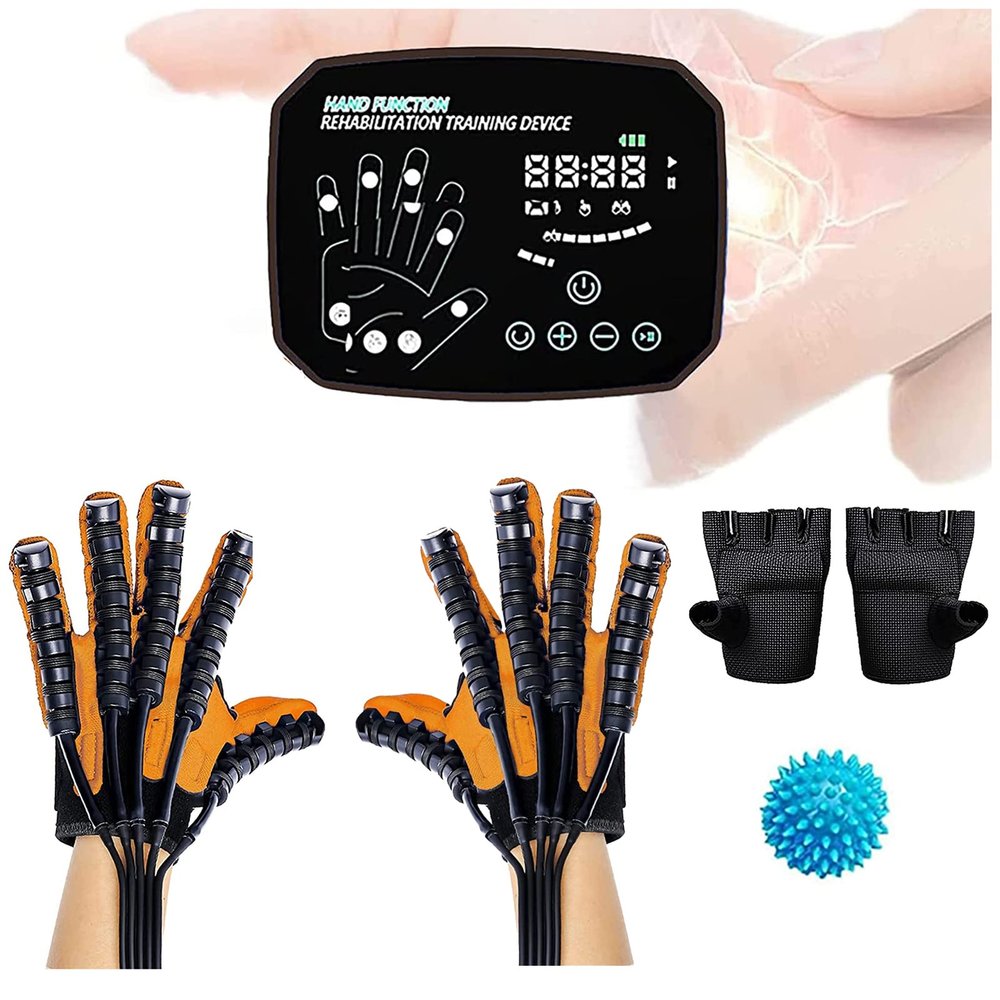 2PCS Rehabilitation Robot Gloves,Hemiplegia Finger Glove Rehabilitation Trainer Stroke Recovery Equipment for Left and Right Hand Promote Blood Circulation Resolve Stiff Hands (L,Yellow)