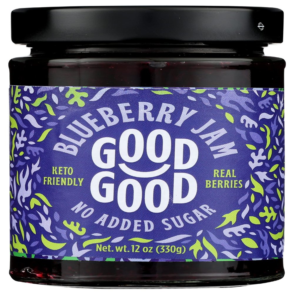 Good Good Sweet Blueberry Jam, Real Berries, No Added Sugar, Keto Friendly, Gluten Free, Vegetarian Friendly, 12 Ounce (Pack of 6)