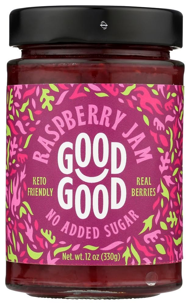 Good Good Sweet Raspberry Jam, Real Berries, No Added Sugar, Keto Friendly, Gluten Free, Vegetarian Friendly, 12 Ounce (Pack of 6)