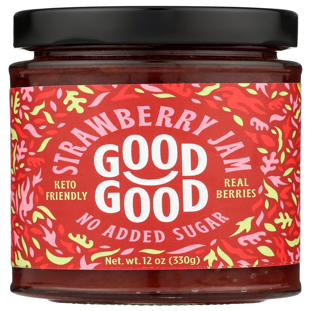 Good Good Sweet Strawberry Jam, Real Berries, No Added Sugar, Keto Friendly, Gluten Free, Vegetarian Friendly, 12 Ounce (Pack of 6)