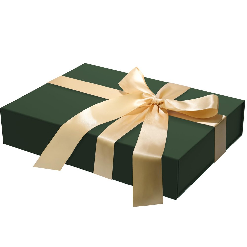 Gift Box with Lids, 11.5 x 8.5 x 2.3 In Magnetic Closure Collapsible Gift Boxes for wraps gifts of T-Shirts, Gloves, Scarves, Candy, Baby Clothes, Jewelry, Books, Comes with a Ribbon(Forest green)