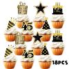 18pcs Gold Glitter 45 Dessert Cupcake Topper Pick for Men Woman 45th Years Old Happy Birthday Party Theme Decor Supplies Celebrate Weeding Anniversary Party Decorations view 3