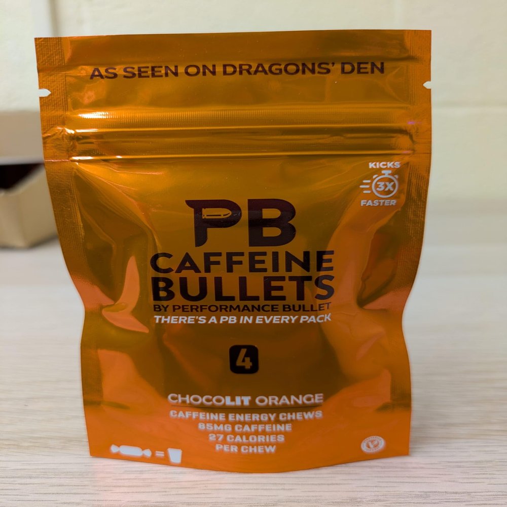 Caffeine Bullet 120 Chocolate Caffeine Chews. Each 85mg Caffeine - Chocolate Orange Energy Gummies: Kick Faster Than Energy gels for a Cycling, Endurance Sports & Stay Awake Chocolate Boost