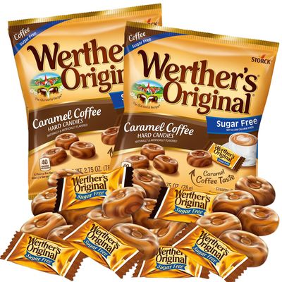 Sweetzo - Werther's Original Caramel Coffee Sugar Free Hard Candies, Individually Wrapped Snacks for Adults, Gift Basket Stuffers, Pack of 2, 2.75 Ounces