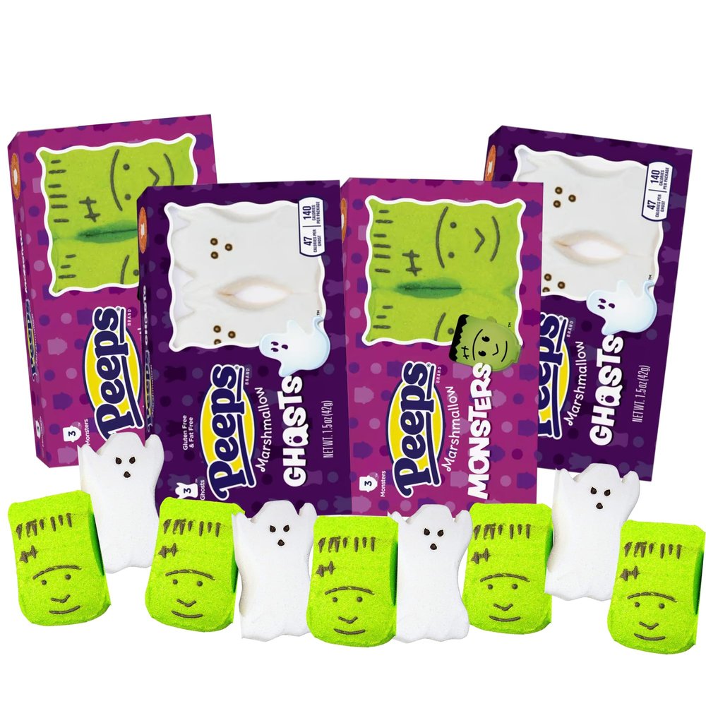 Sweetzo Halloween 2025 Marshmallow Candies, Monster and Ghost Shaped Marshmallows for Cupcake and Dessert Topping (Pack of 4)