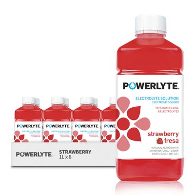 POWERLYTE Sport Hydration Electrolyte Solution Drink for Rehydration | Strawberry | 1 Liter | 8-Pack