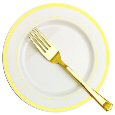 Plastic Silverware, 100 Piece Gold Plastic Forks Bulk Set, Heavy Duty Disposable Reusable Cutlery for Party and Wedding, Great for Dinner and Dessert