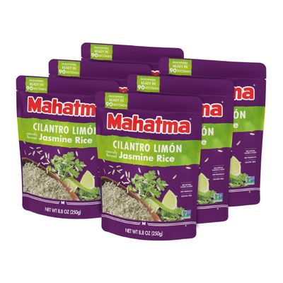 Mahatma Ready to Heat Cilantro LimnFlavored Jasmine Rice, Precooked Rice, Microwaveable in 90 Seconds, 8.8 Ounces, Pack of 6