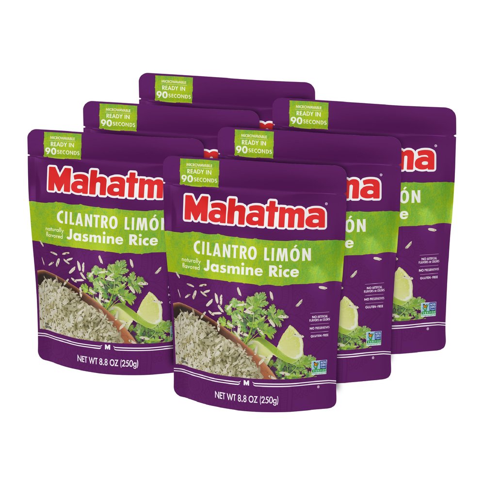 Mahatma Ready to Heat Cilantro LimnFlavored Jasmine Rice, Precooked Rice, Microwaveable in 90 Seconds, 8.8 Ounces, Pack of 6
