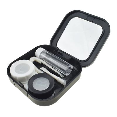 HAHIYO Contact Lens Case Box Holder Kit with Mirror Durable Leakproof Light Convenient Left/Right Eyes Contact Lens Container Soak Storage Kit with Tweezer Remover Tool Solution Bottle, Black 2 Pack