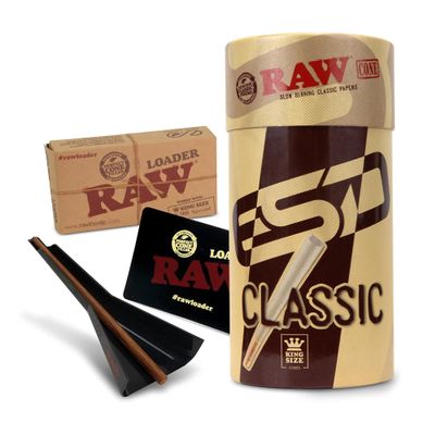 RAW Cones King Size Kit 100 Pack with Cone Loader - Travel-Friendly Bundle - Ultimate RAW Rolling Paper Starter Kit