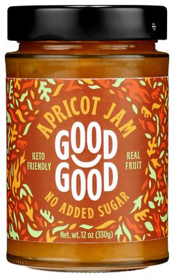 Good Good Sweet Apricot Jam, Real Fruit, No Added Sugar, Keto Friendly, Gluten Free, Vegetarian Friendly, 12 Ounce (Pack of 6)