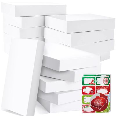 Party Funny 18 White large Gift Wrap Boxes bulk with Lids and 80 Count Foil Christmas Tag Stickers for wrapping Clothes (Robes, Sweaters, Coats, Shirts) and Xmas Holiday Present