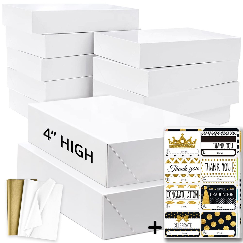 12 White Extra Large Gift Wrap Boxes Bulk with Lids, 12 Tissue paper and 80 Count Foil Christmas Tag Stickers for Wrapping Oversized Clothes (Robes, Sweater, Coat, Shirts) and Xmas Holiday Present