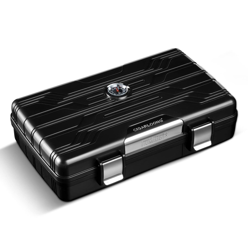 CIGARLOONG Cigar Humidor Portable Cigar Case Double Layer Hold 10 Cigar with Hygrometer and Humidifier(Color:Silvery)